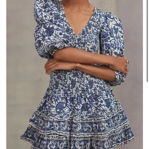 Love the Label Smocked Blue and White Floral Mini Dress